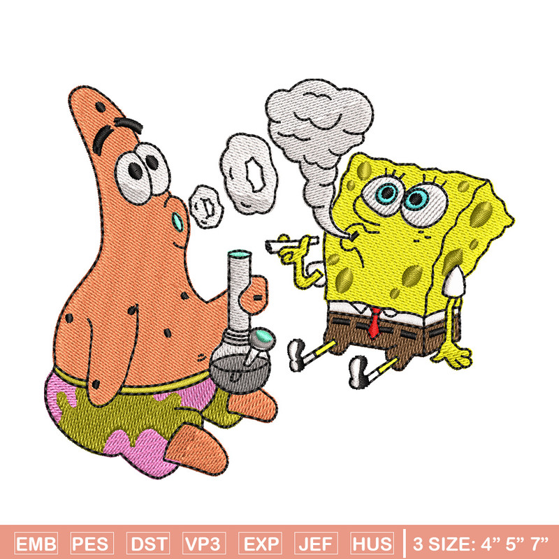 Spongebob smoke embroidery design, Spongebob embroidery, Emb design, Embroidery shirt, Embroidery file, Digital download.jpg