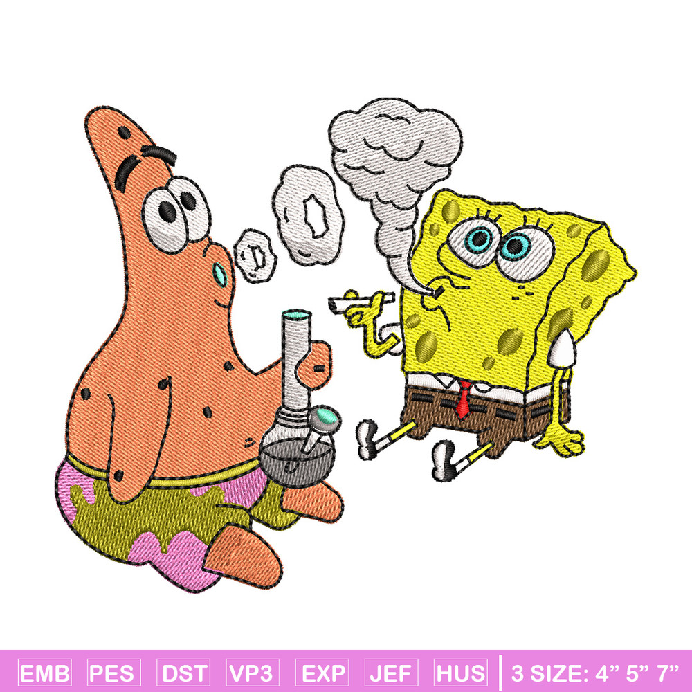 Spongebob smoke embroidery design, Spongebob embroidery, Emb design, Embroidery shirt, Embroidery file, Digital download.jpg