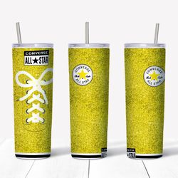 converse yellow glitter tumbler png - converse sublimation wrap - straight design 20oz/ 30oz skinny tumbler png