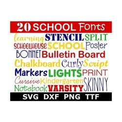 20 school fonts bundle, 20 school fonts, sports font, teacher font, school font, digital download, 20 svg, 20 dxf, 20 pn