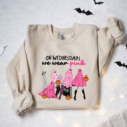 on wednesday we wear pink ghost sweatshirt, mean girls ghost shirt, halloween sweatshirt, pink ghost shirt, mean girls h