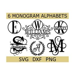 monogram svg bundle, 6 monogram alphabets, monogram letters svg, fancy monogram, digital download, cut files (individual