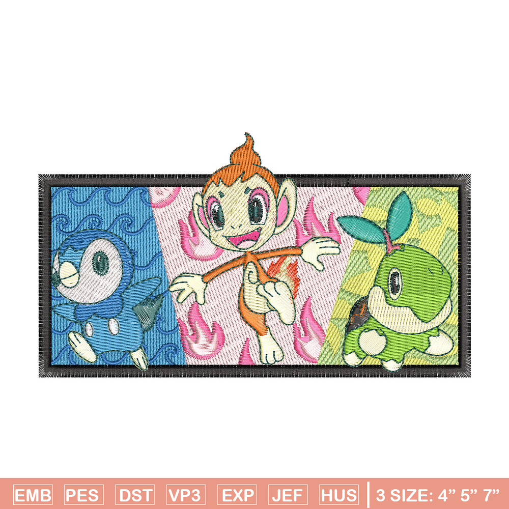 Starter Gen 4 embroidery design, Pokemon embroidery, Anime design, Embroidery shirt, Embroidery file, Digital download.jpg