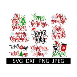 christmas svg bundle, happy holidays, merry christmas, welcome, digital download, cut files, clipart (10 individual svg/