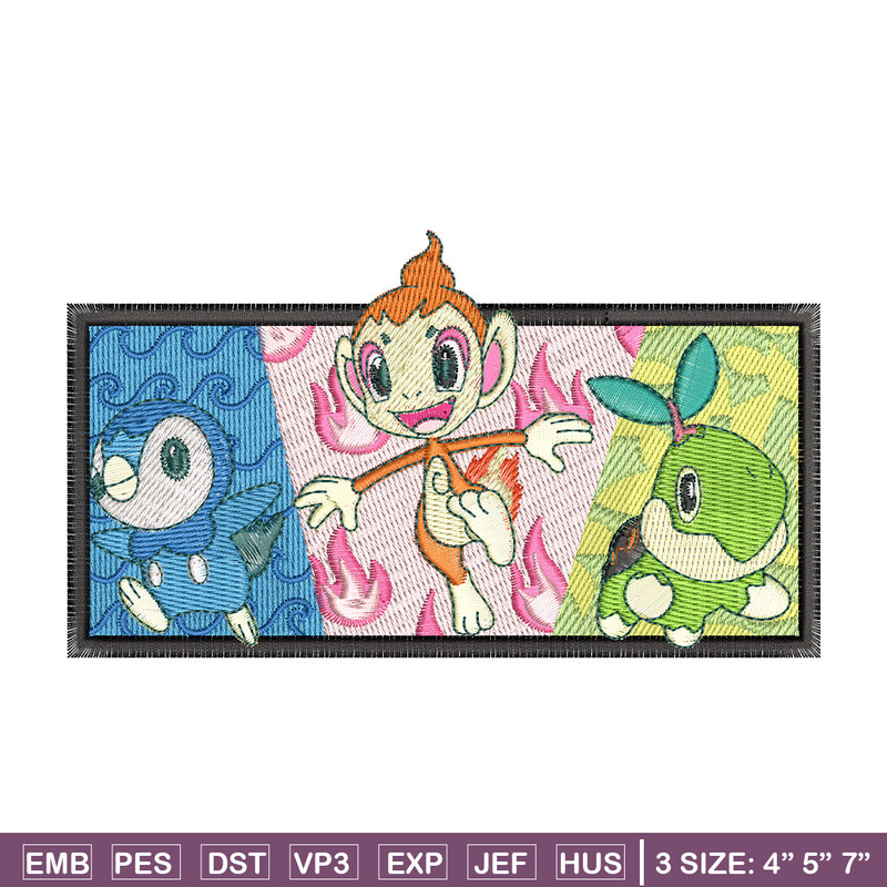 Starter Gen 4 embroidery design, Pokemon embroidery, Anime design, Embroidery shirt, Embroidery file, Digital download.jpg