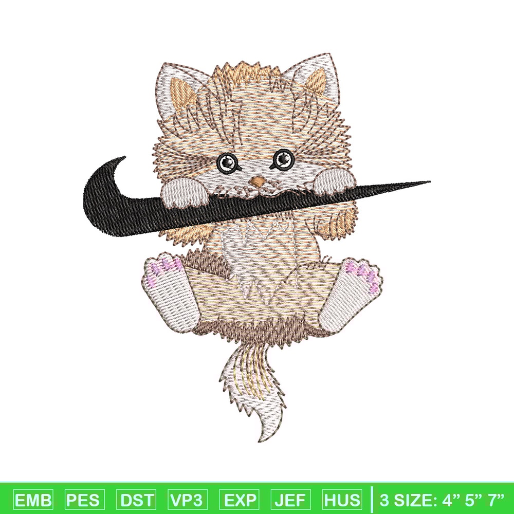 Swoosh cat embroidery design, Cat embroidery, Nike design, Embroidery file, Embroidery shirt, Digital download.jpg