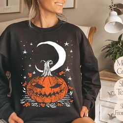 vintage black cat on pumpkin sweatshirt, cat halloween sweatshirt, black cat sweater, halloween black cat design