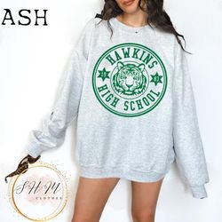 hawkins high school sweatshirt, hawkins tiger sweatshirt, hawkins indiana sweatshirt, hawkins class of 1983, hawkins hig