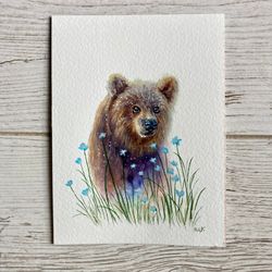 Original Baby Bear Painting, Bear Watercolor, Wild Animal Painting,Small Wall Decor,Wildlife Animals, Watercolor Art