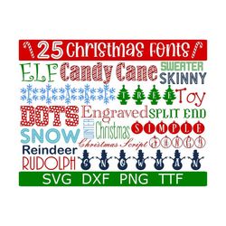christmas font bundle, christmas monogram, holiday font, candy cane font, digital download, 25 svg, 25 dxf, 25 png 25 t