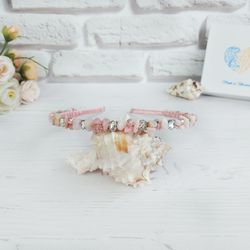 Pink Opal hair accessories, Opalite gemstone crystal crown headband wedding, Bling sparkle tiara, Bridesmaid head wreath