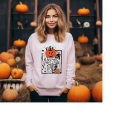 halloween skeleton sweater, cute halloween sweat, trick or treat sweatshirt, spooky skeleton tee, halloween pumpkin shir