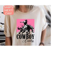 cowboy country shirt, pink rodeo shirt, vintage inspired tee shirt, western graphic tee, retro t-shirt, boho western swe