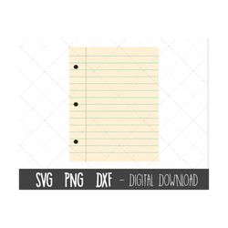 Lined notebook paper SVG, school paper svg, school clip art, copybook paper png, school notebook page, cricut silhouette