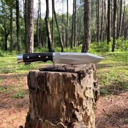 custom handmade carbon steel hunting bowie knife with micarta handle & sheath