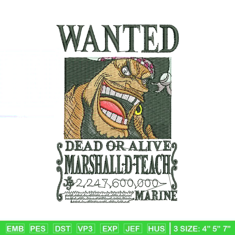 Teach bounty embroidery design, One piece embroidery, Anime design, Embroidery shirt, Embroidery file, Digital download.jpg