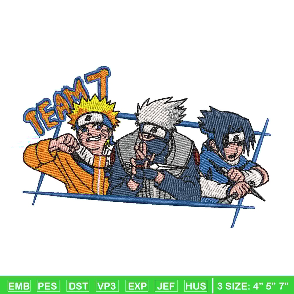 Team 7 embroidery design, Naruto embroidery, Anime design, Embroidery shirt, Embroidery file, Digital download.jpg
