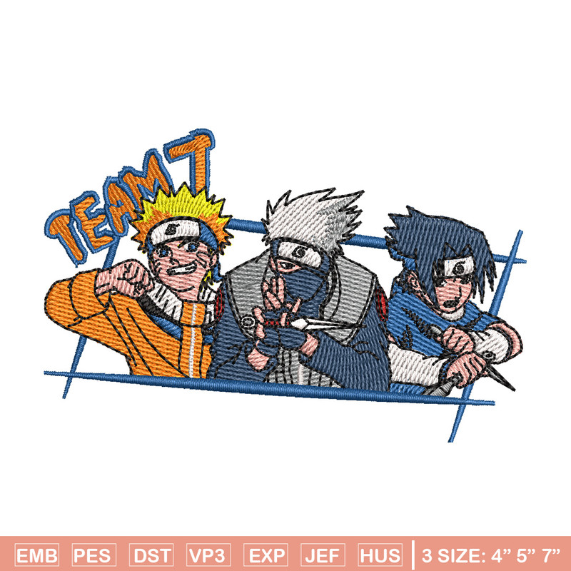 Team 7 embroidery design, Naruto embroidery, Anime design, Embroidery shirt, Embroidery file, Digital download.jpg