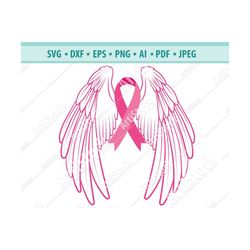 cancer ribbon svg, cancer survivor, awareness ribbon angel wings svg, breast cancer ribbon, files for cricut, silhouette