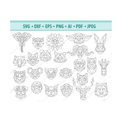 polygon animals svg, low poly animals svf files for cricut, polygonal print svg, giraff polygon svg, wolf polygon svg, e