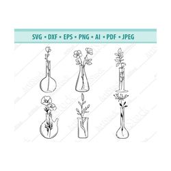 chemistry floral vial svg, science svg, flower beaker svg, chemical flasks with flower svg, flasks clipart, flowers vase