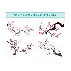 tree branch with flowers, cherry blossoms svg, sakura cricut, pink flowers, japan svg, spring cherry blossom and branch