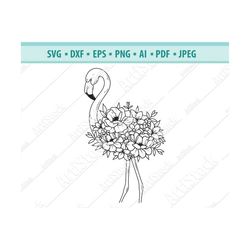 flamingo svg file, flamingo with flowers svg, tropical bird svg, flower flamingo svg, beach svg, floral flamingo svg, su