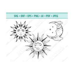 mystical svg, sun face svg, mystical moon svg, boho sun svg, witchy svg, celestial svg, half moon svg, tarot svg, file f