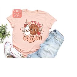 tis the season christmas shirt, retro holiday season outfit, xmas cookies and milk tee, cozy season, christmas vibes, ch