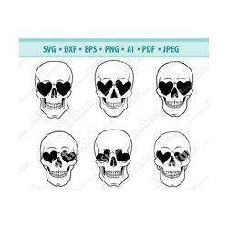 skull head svg, valentine skull svg, skull with heart eyes svg, skulls clipart, valentine svg, skull cut file, heart sil