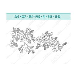 tree branch with flowers svg, cherry blossoms svg, sakura cricut, pink flowers, japan svg, spring cherry svg, branch pn