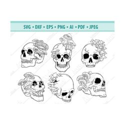skull svg file, mushroom skull svg, witchy svg, skull cut file, gothic svg, magic skull clipart, skull head svg, vector,