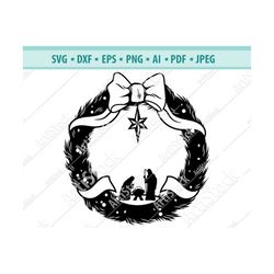 christmas wreath svg, christmas svg, nativity wreath svg, holy christmas svg, holiday svg, wreath svg, nativity holy nig