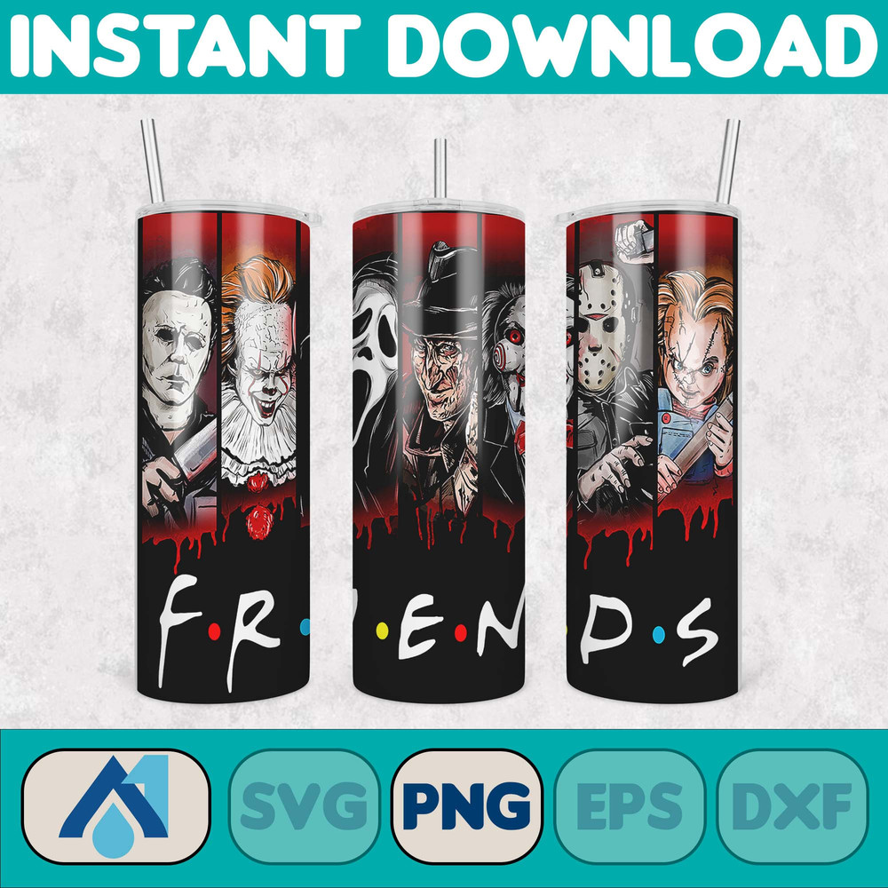 Horror Movies Characters Tumbler, Halloween Tumbler PNG, 20oz Skinny Tumbler, Scary Tumbler Wrap, Sublimation Designs (28).jpg