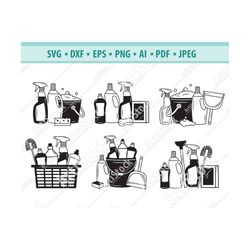 Cleaning Supplies Svg, Cleaning Tools Svg, Cleaning Service Svg, Housekeeper Svg, Files For Cricut, Cleaning Clipart, Ve