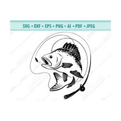 bass fishing svg bass fishing pole svg silhouette fishing svg fishing hook svg cricut cut file fishing cut file printabl
