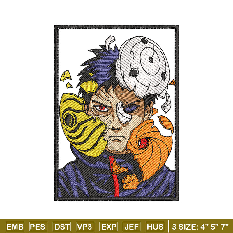 Obito Uchiha broken mask embroidery design, Naruto embroidery, anime design, embroidery file, Digital download.jpg