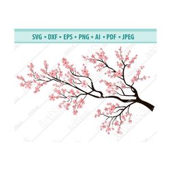 tree branch with flowers, cherry blossoms svg, sakura cricut, pink flowers, japan svg, spring cherry blossom and branch