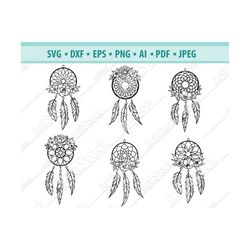 dreamcatcher svg, floral dreamcatcher svg, boho feather svg, silhouette, dreamcatcher clipart, tribal native svg, flower