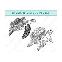 Turtle Svg, Sea turtle svg, Turtle with coral Svg, Tortoise svg, Aquatic svg, Reptile svg, Animal Png, Turtle Clipart, S