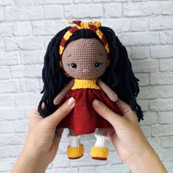 Crochet little doll, dark skin doll, crochet baby doll, crochet doll Anna, rag doll for baby, good gift