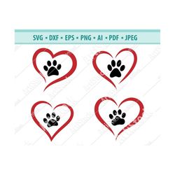 dog paw heart svg, paw print svg, dog svg, file for cricut, cat paw svg, paw heart svg, pets lover svg, digital cut file