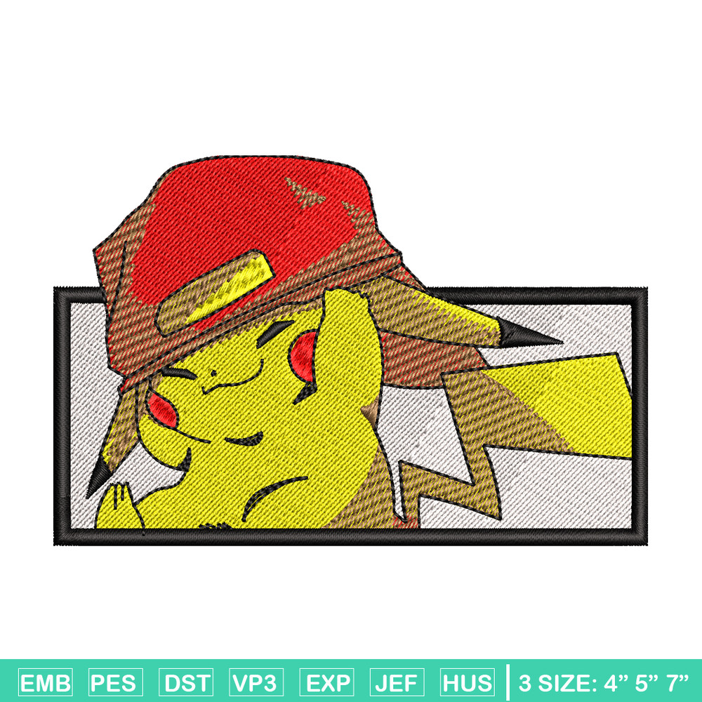 Pikachu wear a hat embroidery design, Pokemon embroidery, embroidery file, anime design, anime shirt, Digital download.jpg
