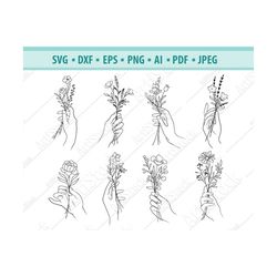 hand holding flowers svg, floral woman svg, holding bouquet svg, floral hand svg, flower svg, wedding bouquet svg, svg c