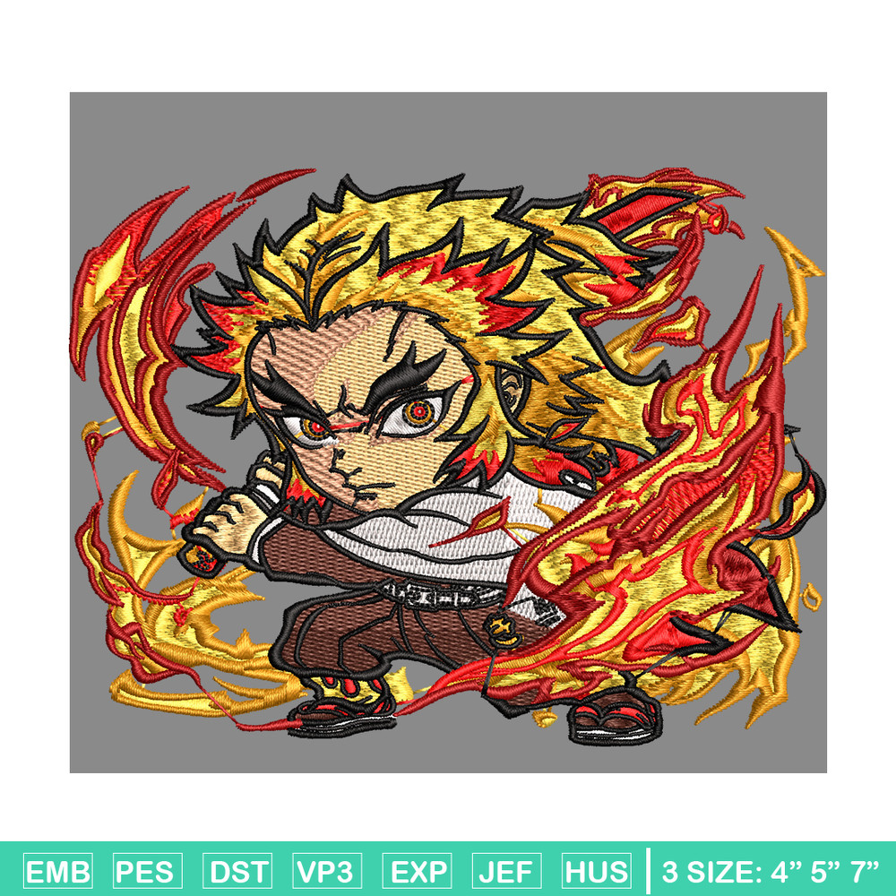 Rengoku Kyoujurou chibi embroidery design, Kimetsu no Yaiba embroidery, embroidery file, anime design, Digital download.jpg