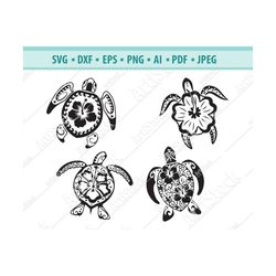 sea turtle svg, tropical flowers svg, sea animals svg, beach turtle svg, mandala turtle svg, svg cut file, silhouette, h