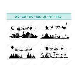 christmas svg, santa svg, christmas night svg, flying santa svg, santa sleigh svg, reindeer svg, star svg, cricut, silho