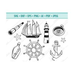 nautical svg bundle, nautical theme svg, nautical clipart, anchor svg, boat svg, captains wheel svg, lighthouse svg, fil