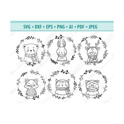 autumn animals svg, holiday wreath svg, animal clipart, animals with floral wreath svg, holiday svg, autumn wreath svg,