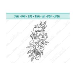 sewing svg, flower sewing sleeve svg, sewing clipart, floral threads svg, needle svg, tape measure svg, silhouette, peon